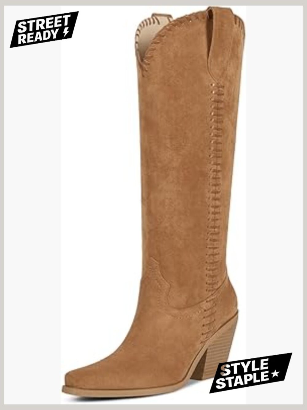 Cowboy Boots for Women Knee High Square Toe Cowgirl Boots with Side Zipper - Picture 1 of 7